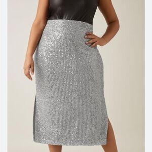 NWT Navabi Kollection Silver Sequin Starburst Maxi Skirt Plus 16 *Small Flaw